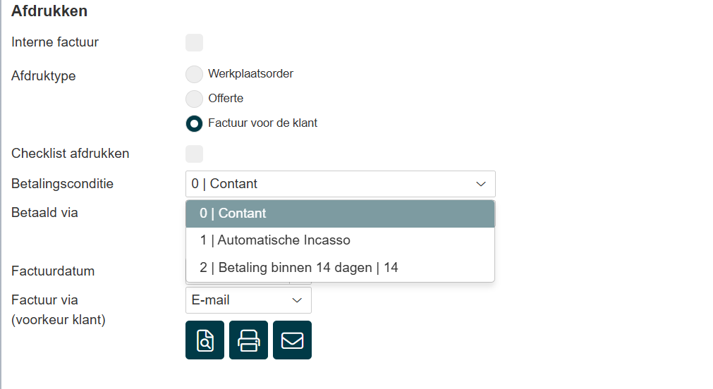 Tabblad Verwerking bij factuur voor klant